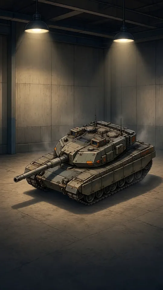 Main battle tank in weathered olive paint